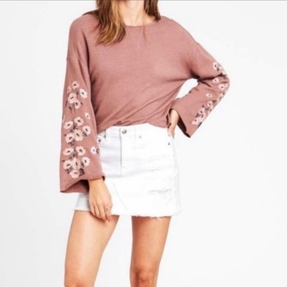 AE floral embroidered bell sleeve crewneck sweater - Picture 5 of 5